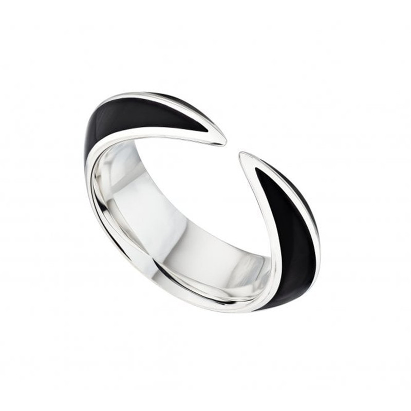 Polen smyckesgrossist OME ODM Rhodium vermeil Sterling Silver & Black Keramic Sabre Deco Ring