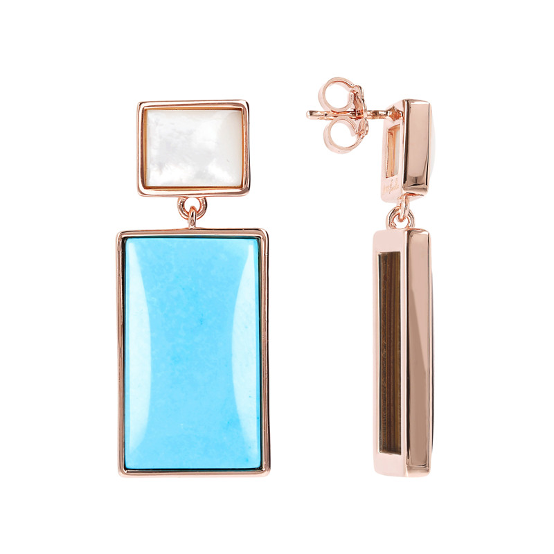 Private label jewelry manufacturing company personalized design rectangle Mother of Pearl Dangle Earrings in rose gold vermeil silver wholesaler