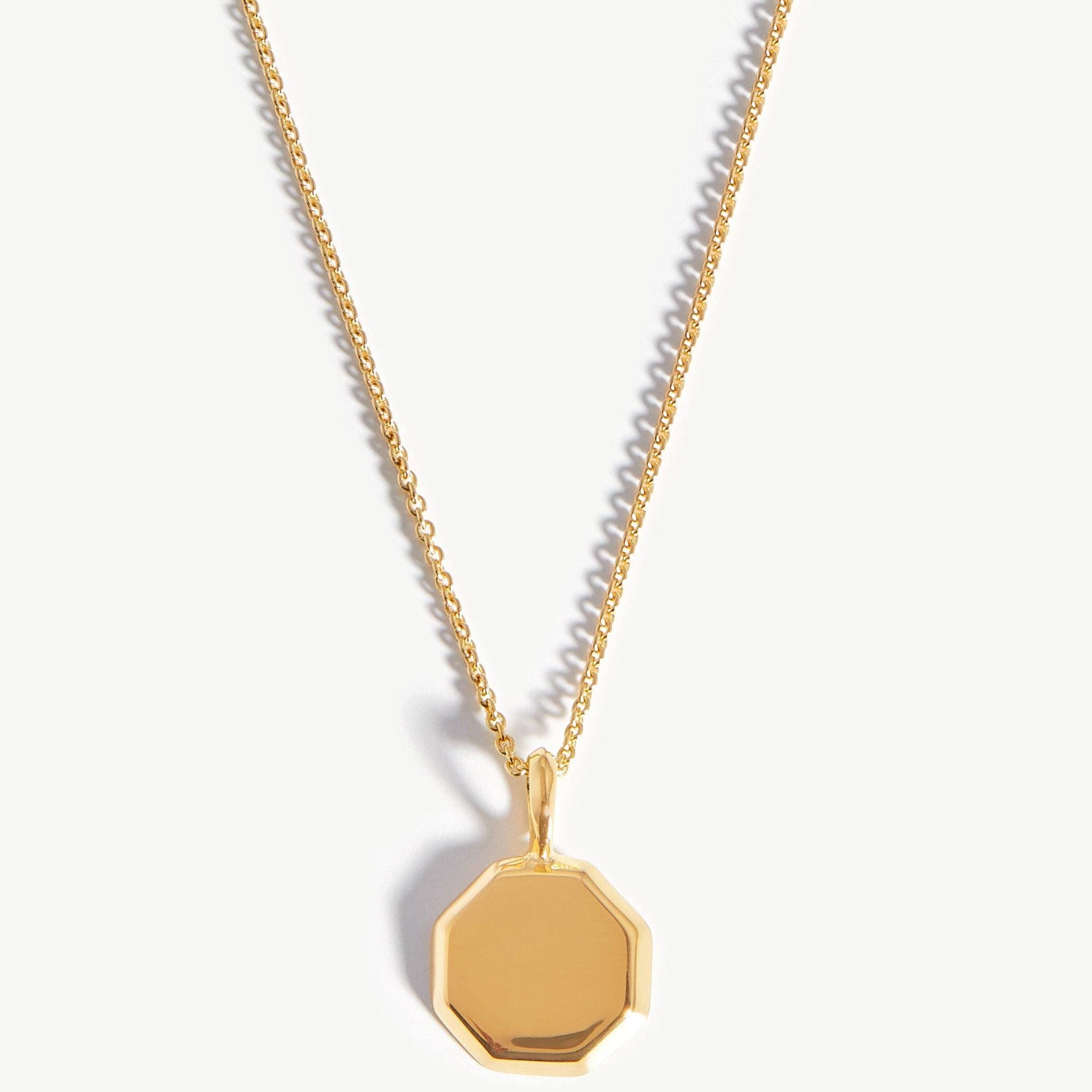 Joyería de plata personalizada de Puerto Rico, collar mini octágono corto grabable, vermeil de oro de 18 quilates