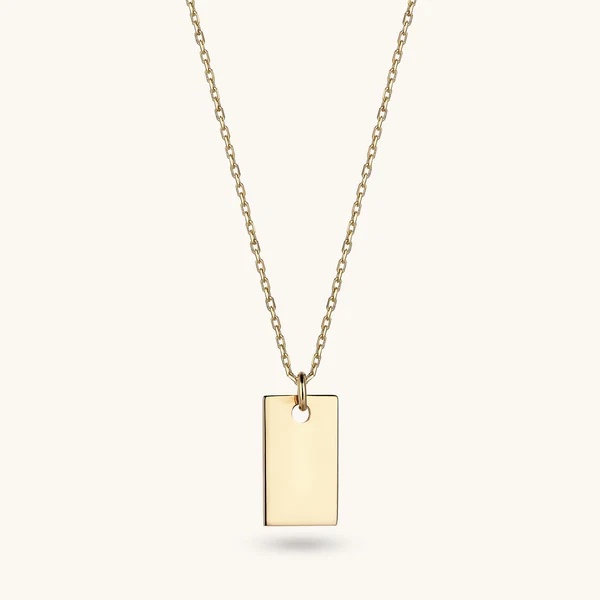 OEM ODM Rectangle Tag Necklace In 18K genuine gold plating