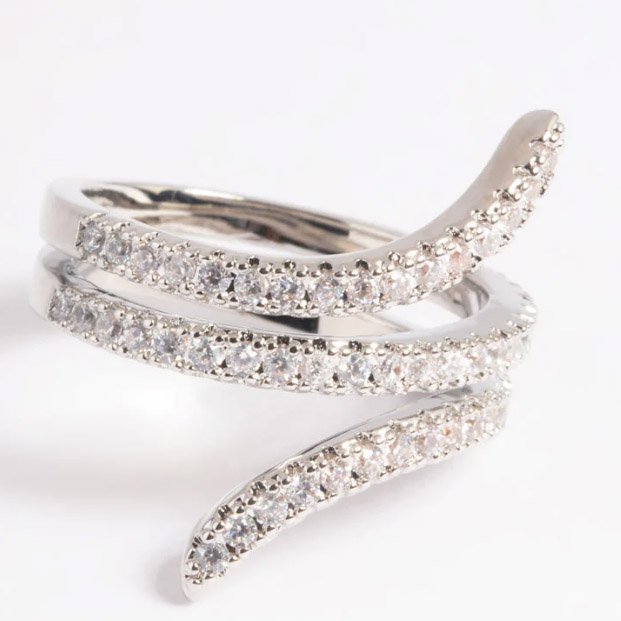 Rhodiumpläterad Cubic Zirconia Wrap Around 925 Silver Ring anpassade smycken onlineleverantör