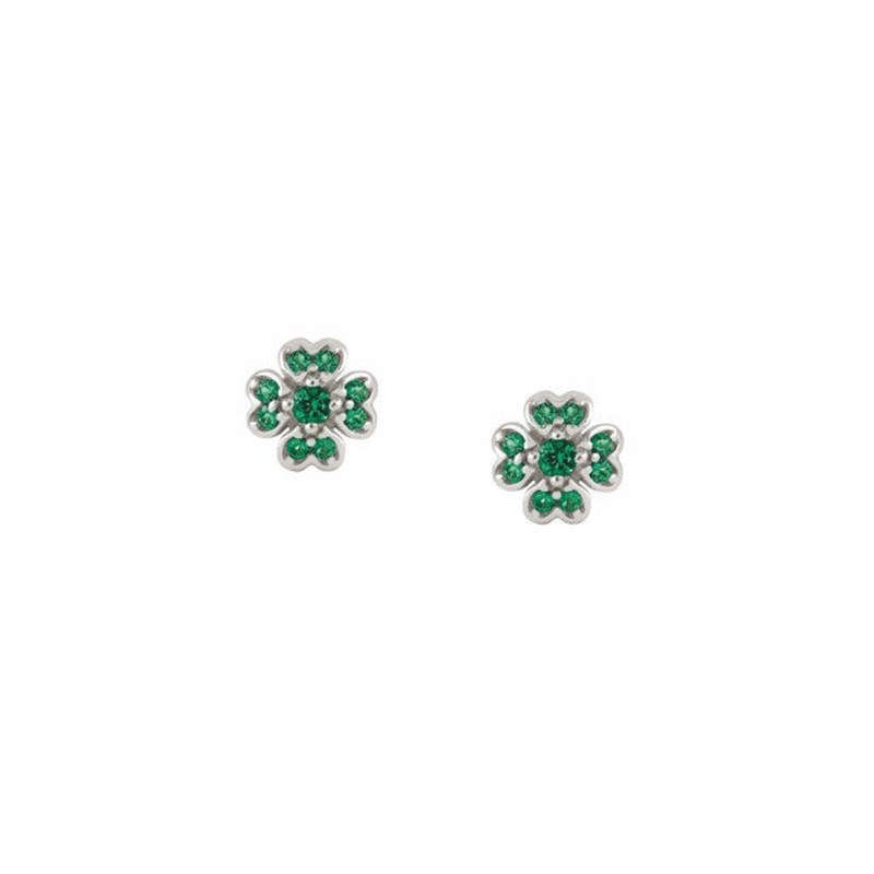 Fabricant de bijoux en Rhodium Vermeil Boucles d'oreilles à tige CZ personnalisées avec symbole de bonne chance en argent sterling