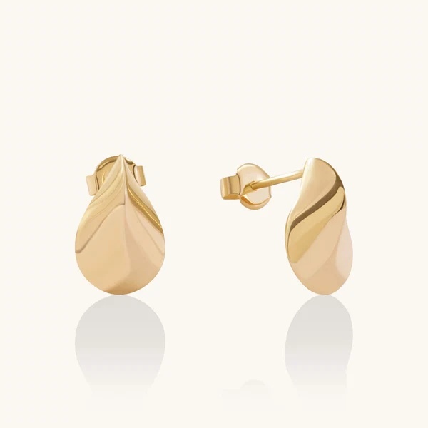 Custom OEM ODM Silver Jewelry Ribbed Teardrop Stud Earrings In Gold Vermeil