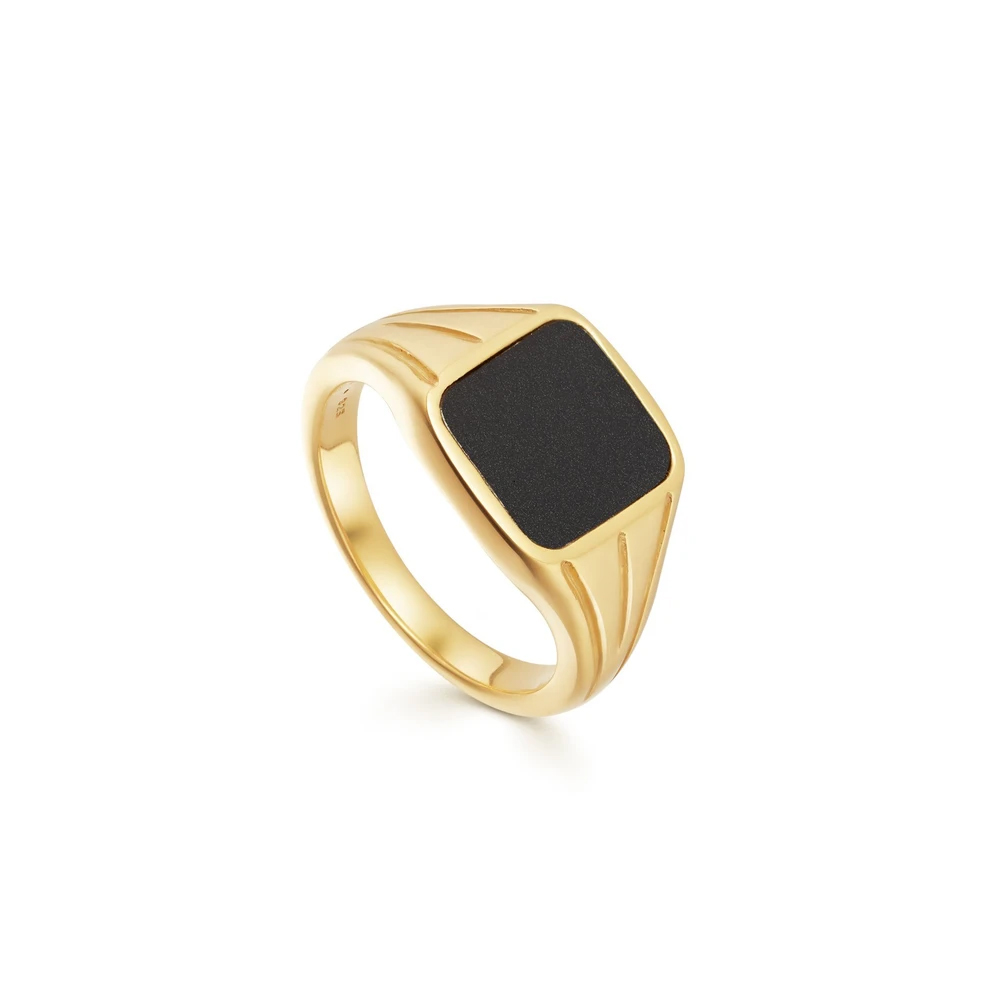 Velkoobchodní OEM/ODM šperkový prsten s 18karátovým zlatem na mincovním stříbře s černým spinelovým šperkem OEM služba
