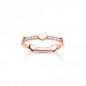 Кольцо из розового золота с цирконием и паве в виде сердечек, изготовленное на заказ в ювелирных изделиях из стерлингового серебра