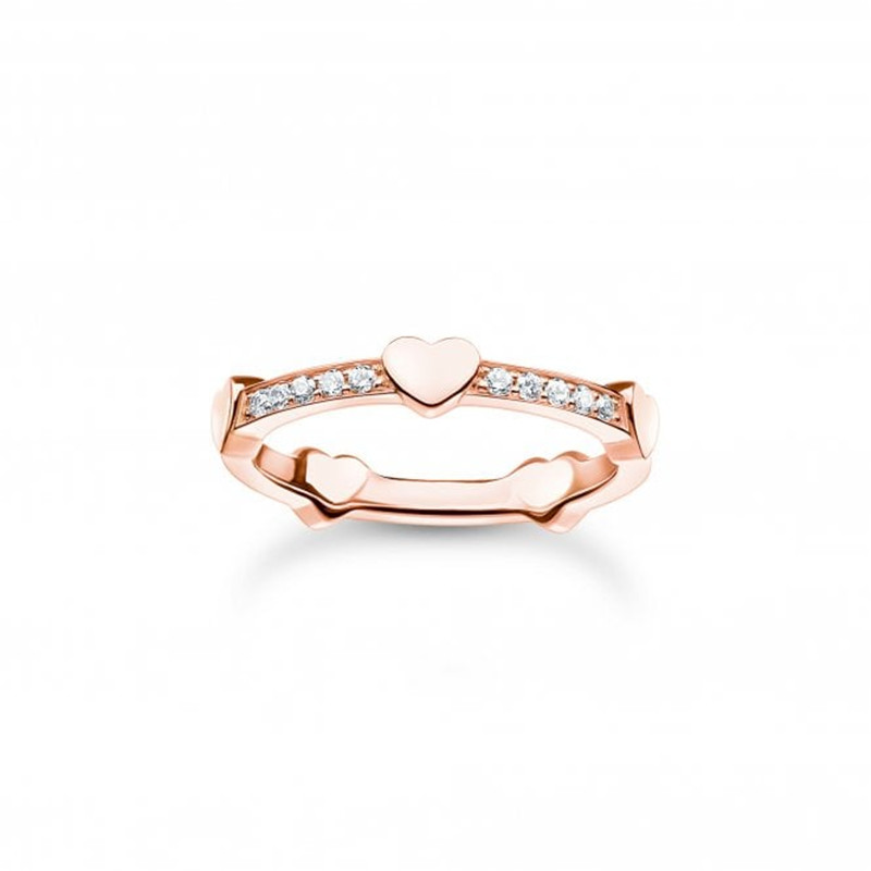 Bague coeurs pavés de zircone remplie d'or Rose, bijoux en argent sterling sur mesure