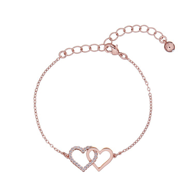 Pulsera de corazones con enlace de cristal de plata esterlina llena de oro rosa Joyería personalizada Fabricantes Proveedores