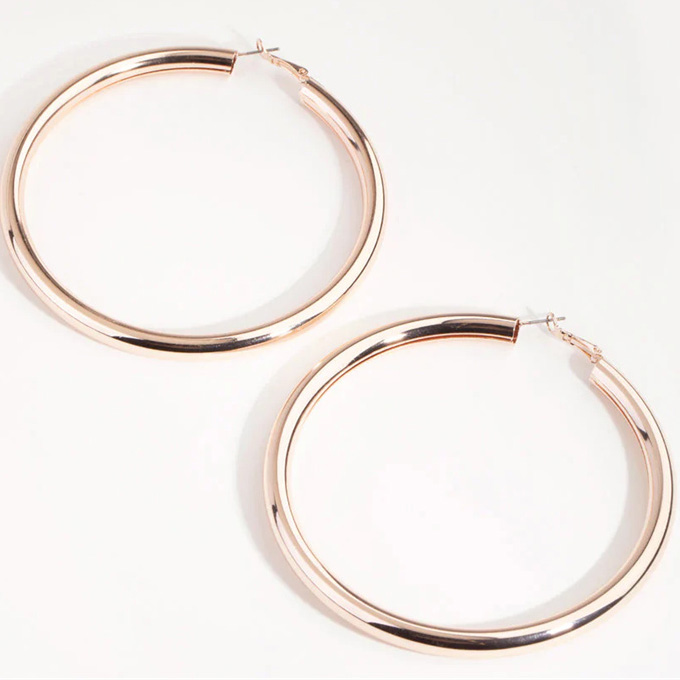 Rose Gold Oversized Tube Hoop Earrings distributor perhiasan sterling grosir kustom
