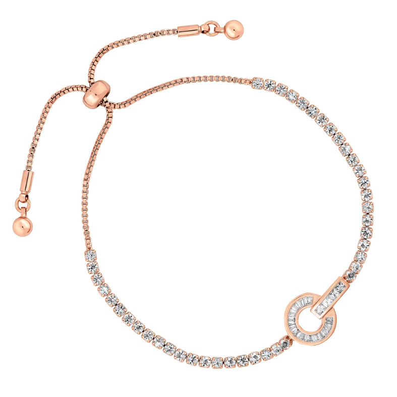 Brățară cu legături în cerc, placată cu aur roz, cu zirconiu cubic, bijuterii din aur vermeil, personalizate en gros