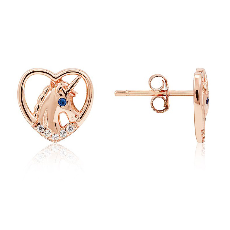 Rose Gold Plated Unicorn Stud Earrings Custom Made Jewelry Manufacturer in China