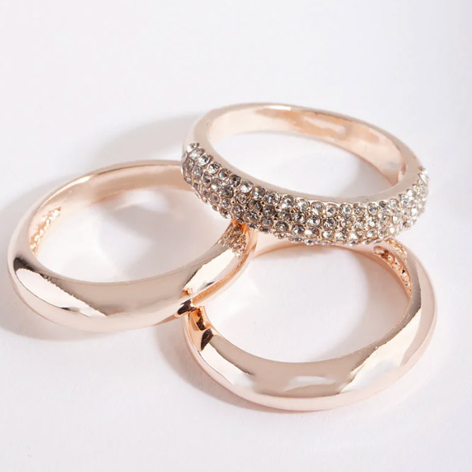 Rose Gold Plating Layered Cubic zirconia Ring China OEM Jewelry Factory