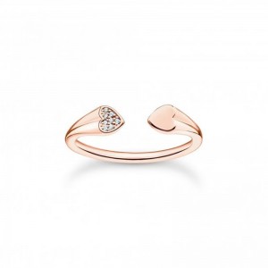 Кольцо с открытыми сердцами из розового золота и белого циркония на заказ, оптовая продажа от производителя ювелирных изделий из стерлингового серебра