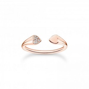 Rose Gold & White Zirconia Open Hearts Ring Custom Wholesale sterling silver jewelry manufacturer