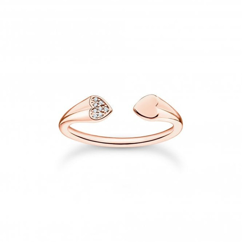 Rose Gold & White Zirconia Open Hearts Ring Custom Wholesale sterling silver jewelry manufacturer