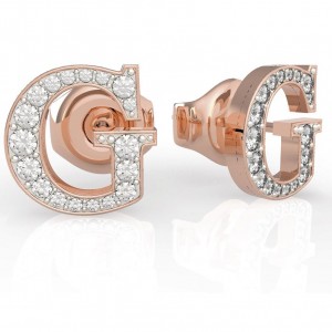 Fornitore di gioielli di design con orecchini in cristallo G in argento 925 riempito in oro rosa