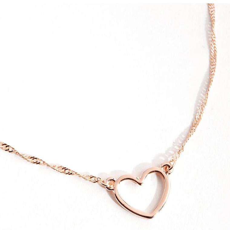 Rose Gold fyllt Open Heart Halsband anpassad design silver eller koppar smycken leverantör