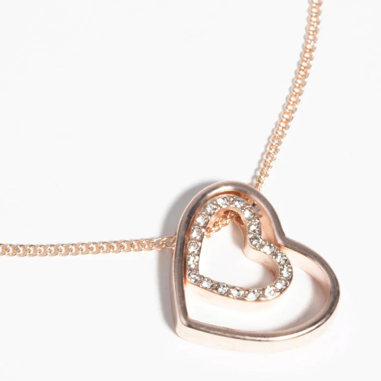 Rose Gold över silver Double Heart halsband skräddarsydda smycken grossist