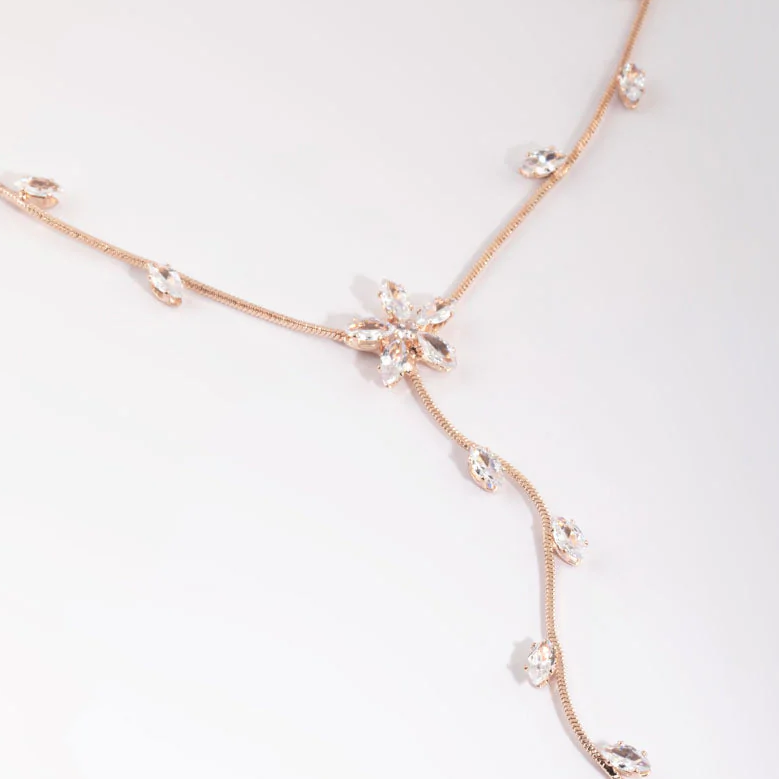 Rose Gold plated Cubic Zirconia Flower Vine Necklace custom jewelry wholesale usa