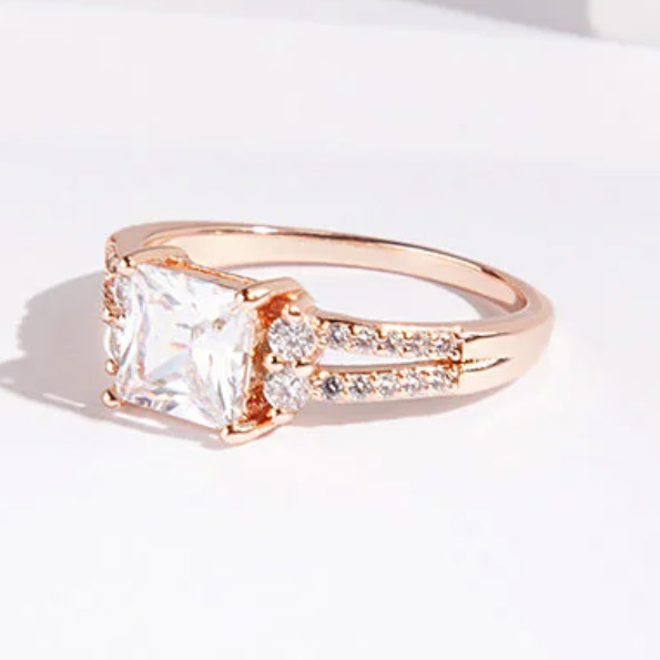 Rose Gold plated Double Band Cubic Zirconia Ring custom women’s jewelry manufacturer