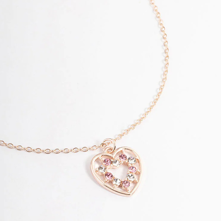 Collana con cuore multi CZ placcato in oro rosa all'ingrosso di gioielli su misura