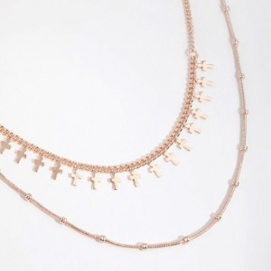 Покрытие из розового золота Короткое мини-крестик 2-рядное ожерелье позолоченное оптовая продажа ювелирных изделий по индивидуальному заказу производителя