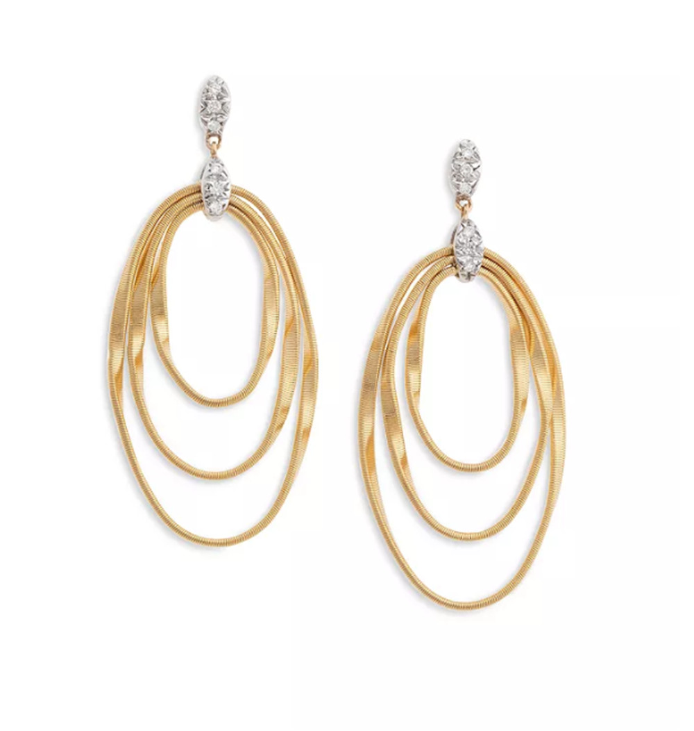 Russia 925 silver jewelry brand company custom made 18K Yellow Gold vermeil  Onde Triple Loop Post Earrings