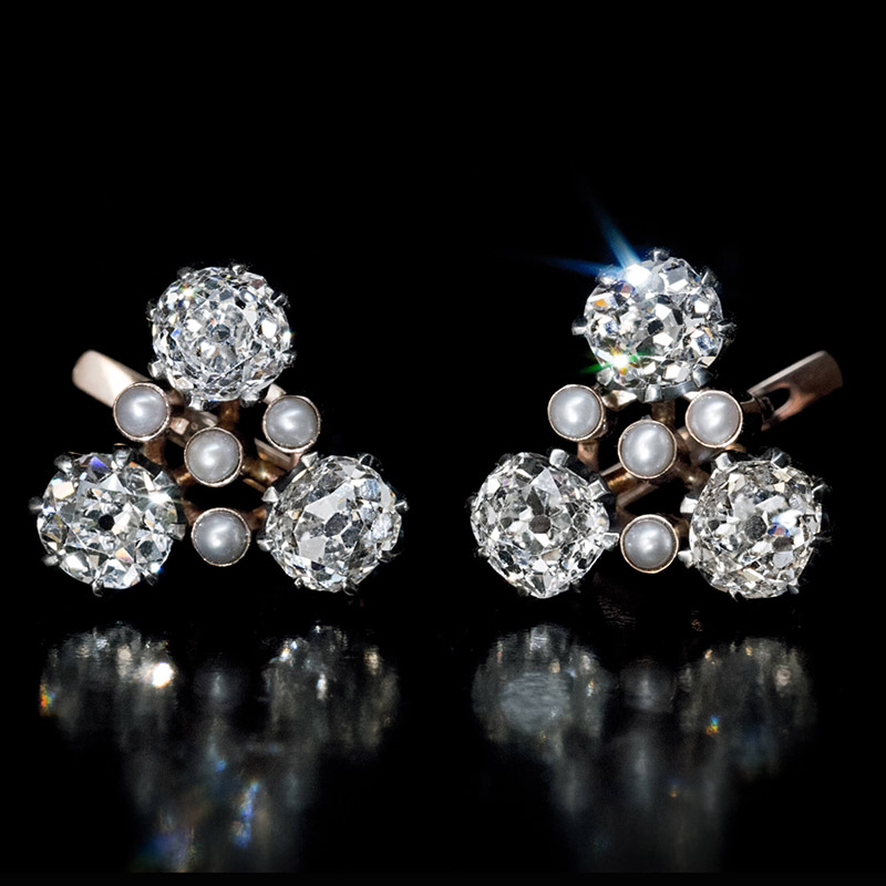 Russian  makes custom jewelry antique diamond earrings in 925 sterling silver