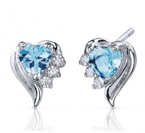 Custom wholesale Swiss Blue Topaz Earrings Sterling Silver Heart Shape CZ Accent