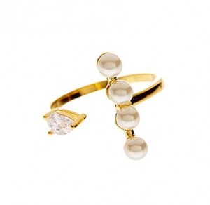 Maßgeschneiderte Sterling Forever Statement-Ringe im Großhandel – vergoldeter Ring mit künstlichen Perlen und CZ-Stab für Damen