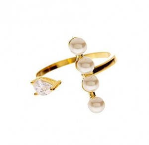 Custom wholesale Sterling Forever Statement Rings – Gold Plated Simulated Pearl & CZ Bar Ring for Women