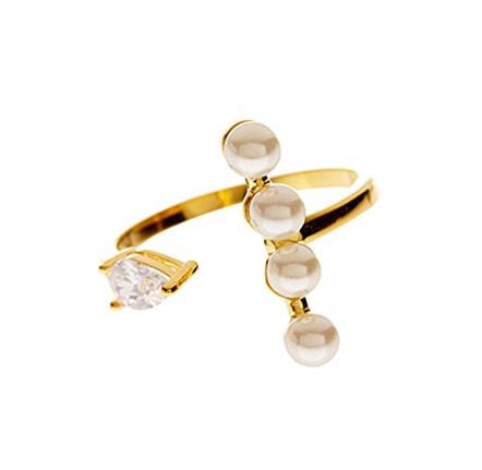 Anelli di dichiarazione Sterling Forever all'ingrosso personalizzati – Anello con perla simulata placcata in oro e barra con zirconi cubici per donna