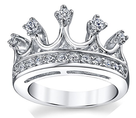 Custom wholesale 925 Sterling Silver Princess Crown Tiara Cubic Zirconia Ring Band