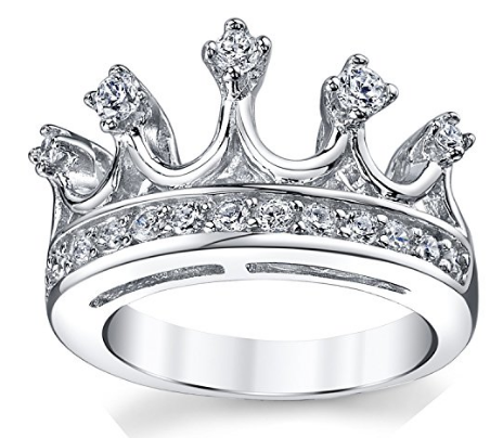 Saincheaptha mórdhíola 925 Sterling Silver Banphrionsa Crown Tiara Ciúbach Banna Fáinne Zirconia