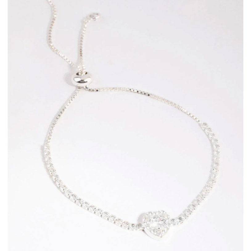 Silver Cubic Zirconia Heart Toggle Bracelet wholesale custom jewelry vendors