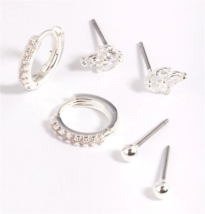Versilwerde Cubic Zirconia Leaf Earring Stack Pack China juweliersware groothandel