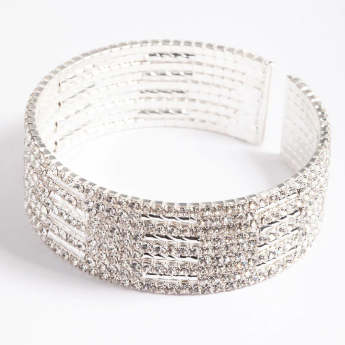 Silver Spiky 4 Row Diamante Cuff Bangle Customized Jewelry Manufacturers