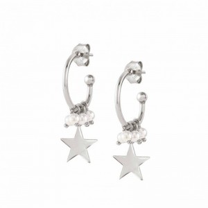 Boucles d'oreilles étoile avec perle pour vous, bijoux sur mesure en argent sterling 925 plaqué or blanc