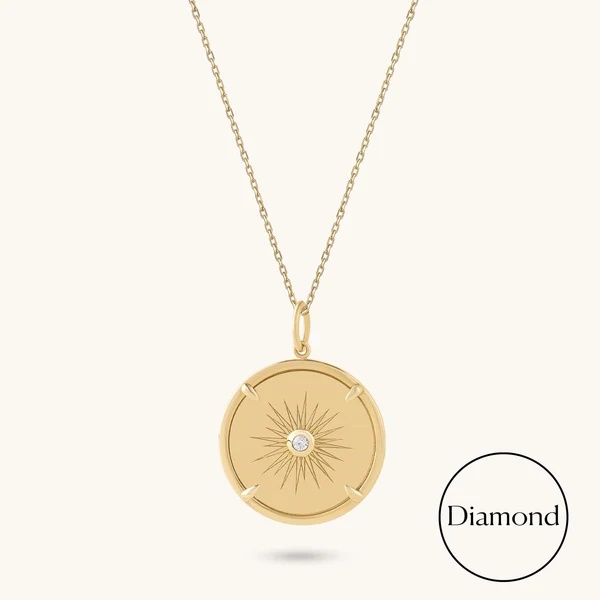China OEM ODM Factory Starburst Diamond Coin Necklace in Gold