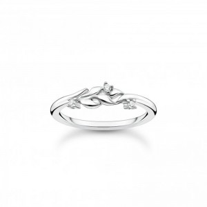 Inizia il design personalizzato del tuo marchio Anello con foglie in argento e zirconi bianchi