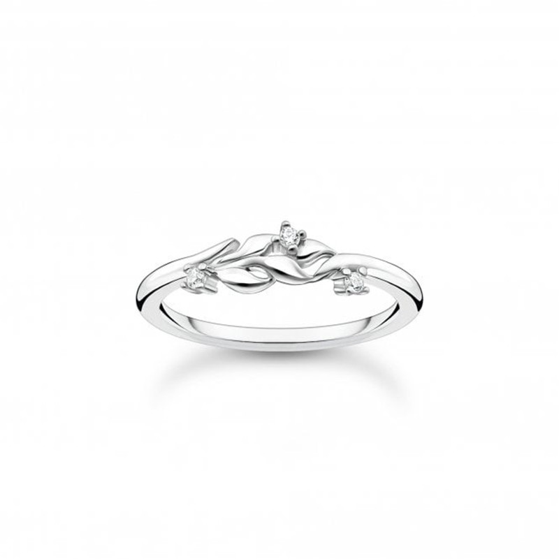 Begin jou handelsmerk pasgemaakte ontwerp Silver & White Zirconia Leaves Ring