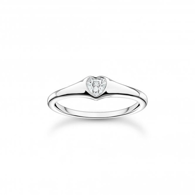 Inel inimă cu zirconiu alb personalizat din argint sterling, producător de bijuterii placat cu rodiu de 14k