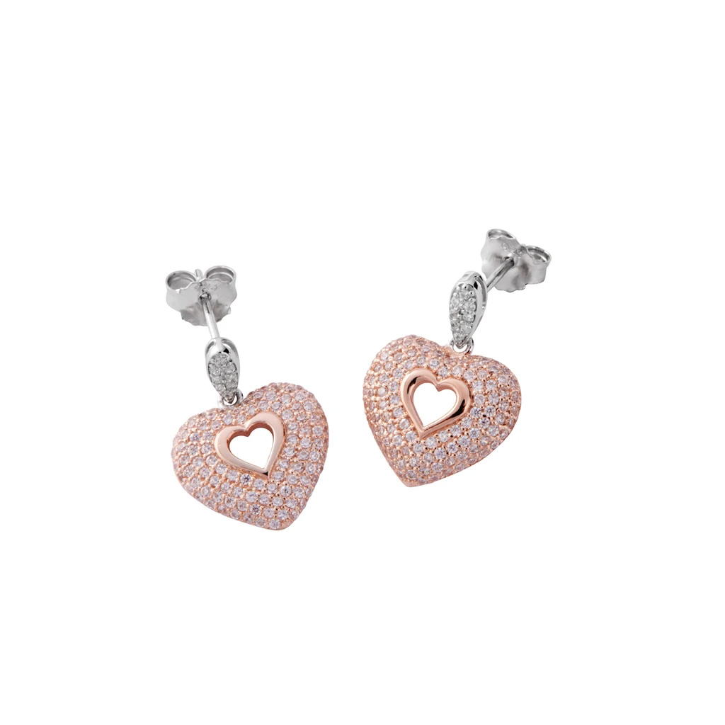 Sterling Silver Rose Gold OEM/ODM Jewelry Heart Drop Earrings wholesale custom fine jewelry