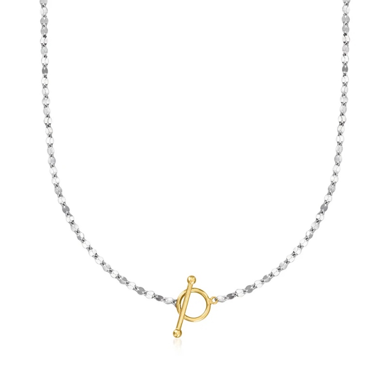 Custom Manufacturer of Sterling Silver and 18kt Gold Over Sterling Lumachina-Chain Toggle Necklace