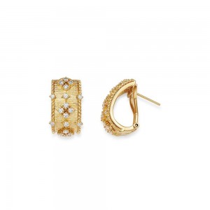 Boucles d'oreilles en argent sterling CZ Omega-Back personnalisées en or jaune texturé 18 carats, bijoux en Vermeil, vente en gros
