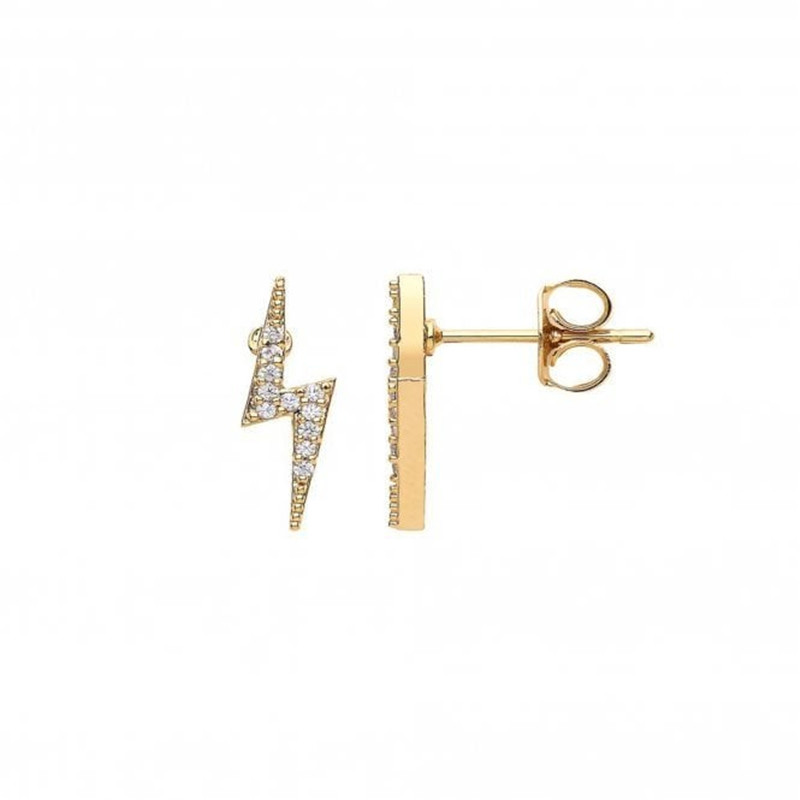 Sterling silver jewelry wholesaler custom made Gold Plated Lightning Bolt Stud Earrings