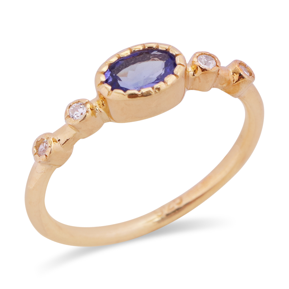 Custom Wholesale Fashion Lady’s Jewelry | 14K Yellow Gold Planting Tanzanite Ring | Customized Jewelry Manufacturer