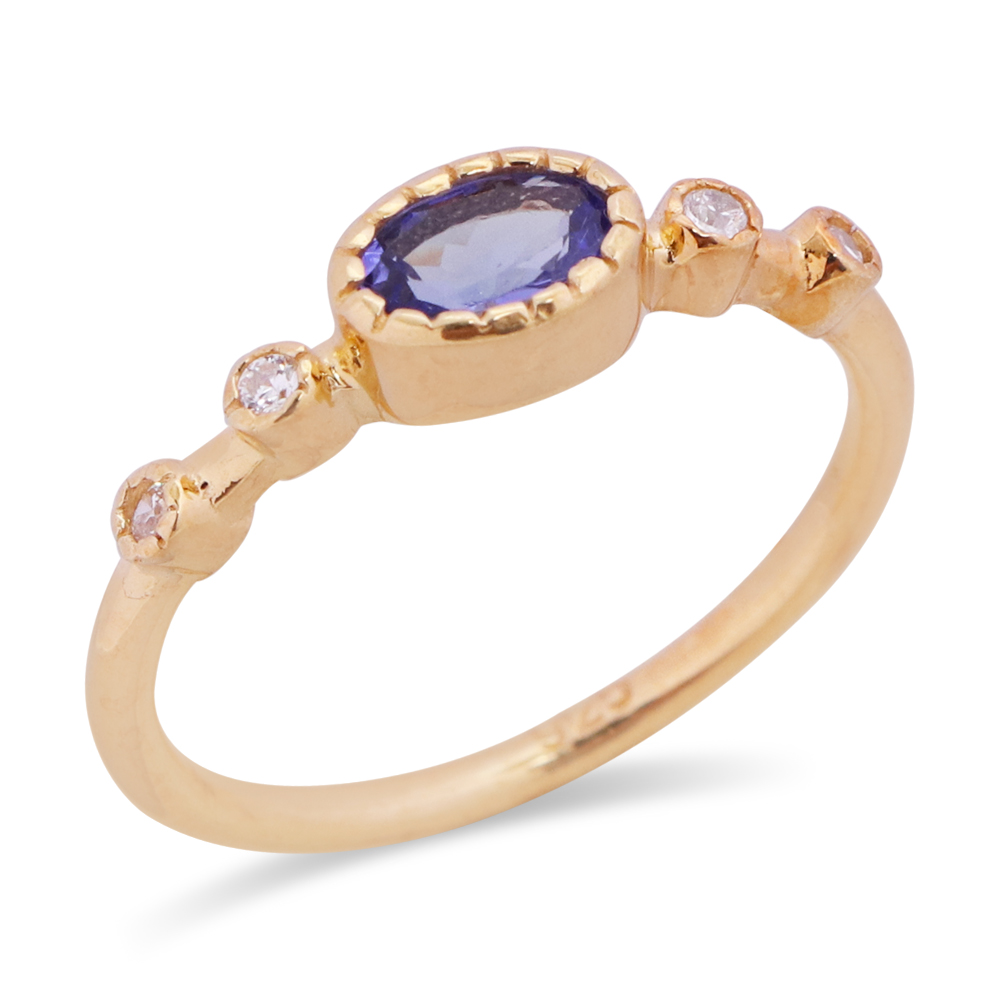 Gioielli personalizzati per signora alla moda all'ingrosso |Anello con tanzanite in oro giallo 14 carati |Produttore di gioielli personalizzati