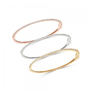 Fabricante de joyas de oro vermeil de Suecia, brazalete apilable con micropavé de circonita cúbica al por mayor en oro blanco de 14 k, oro rosa de 14 k o oro vermeil amarillo de 14 k