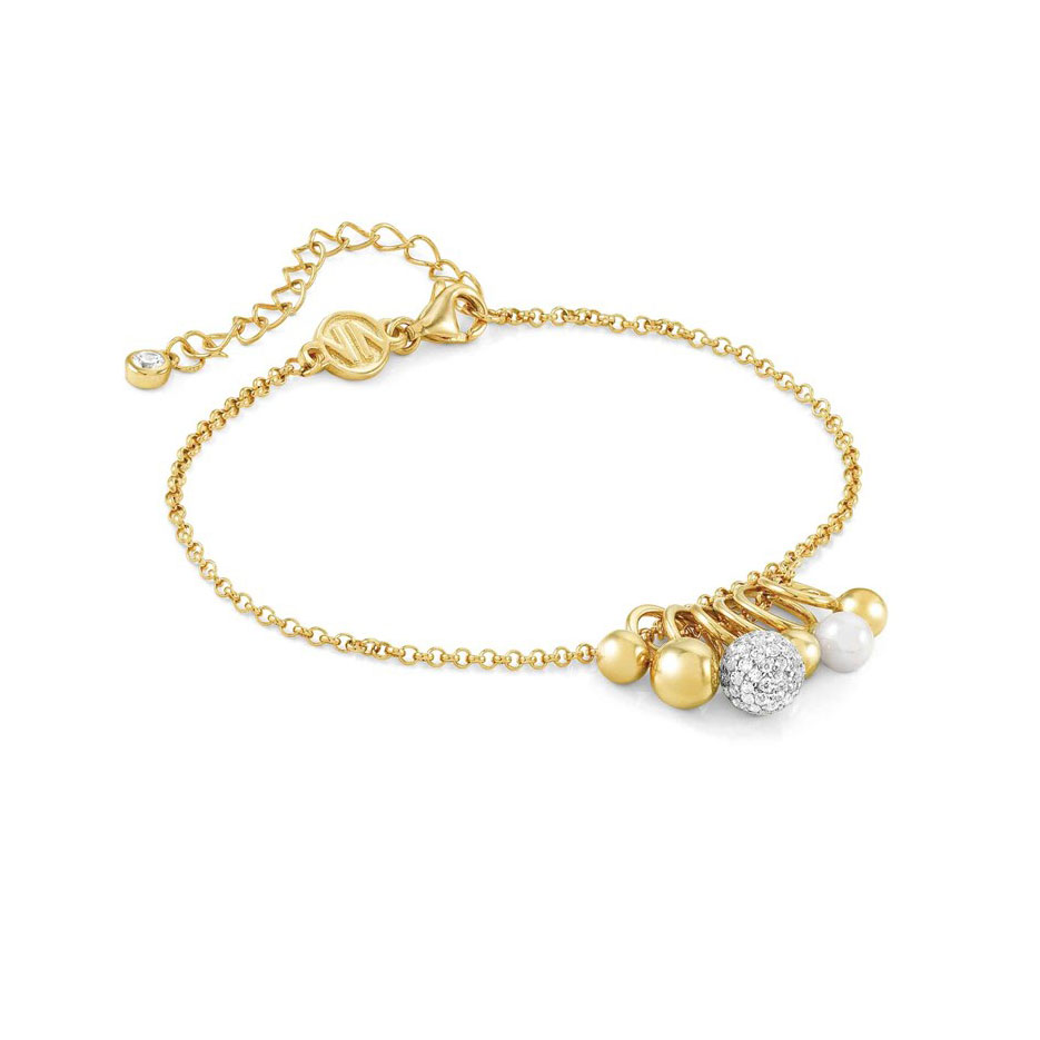 Mayorista de joyas de Suecia, pulsera de plata con perlas y bolas de cristal chapadas en oro Soul personalizada para su nueva tienda web