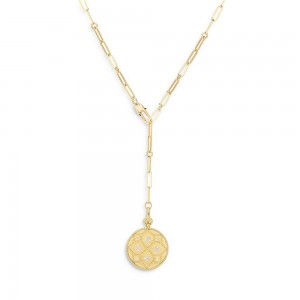 Thailand 925 silver exporter custom made charming 18K Yellow Gold Vermeil Venetian Princess CZ Medallion Lariat Necklace